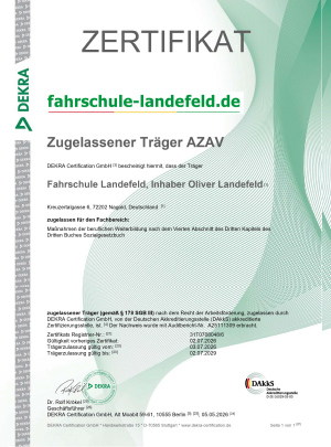 Zertifikat-AZAV-Fahrschule-Landefeld-Nagold