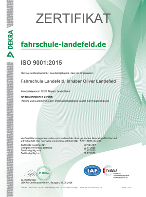 Zertifikat-ISO-Fahrschule-Landefeld-Nagold